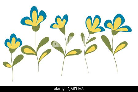Floral set based on traditional folk art ornaments. Isolated colorful scandy flowers. Scandinavian style. Sweden nordic style. Vector illustration Stock Vector