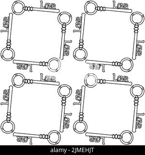 Keys romantic seamless pattern. Minimalist continuous line key love background. Vector illustration for marriage concept Stock Vector