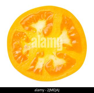 Yellow Tomato Slice Isolated On White Background Stock Photo