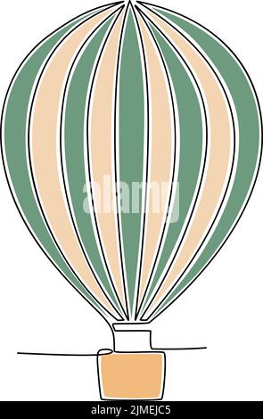 Continuous line drawing of hot air balloon. Vector illustration Stock Vector