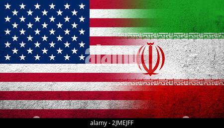 United States of America (USA) national flag with Iran National flag.. Grunge background Stock Photo