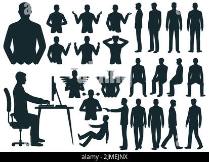 Multiple silhouettes of a businessman sitting, standing and walking, Business People Stock Vector