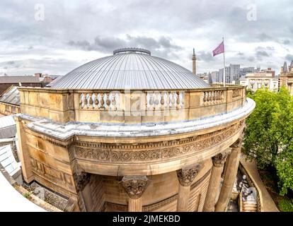 wide angle panoramic view of exterior of victorian picton reading room in liverpool central library in Liverpool UK Stock Photo