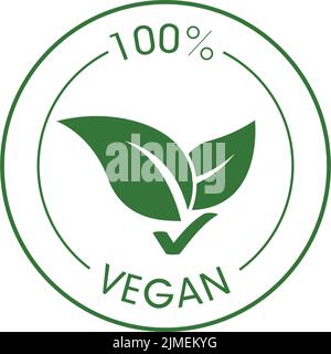100 percent vegan logo vector icon. Vegetarian organic food label badge ...