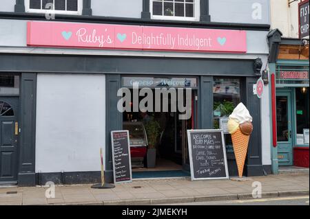Beaumaris, UK- July 8, 2022: The front of Rubys Delightfully Indulgent ice cream parlour  in Beaumaris on the isalnd of Anglesey Wales Stock Photo