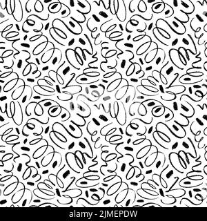 Simple swirled lines with dots seamless pattern. Stock Vector