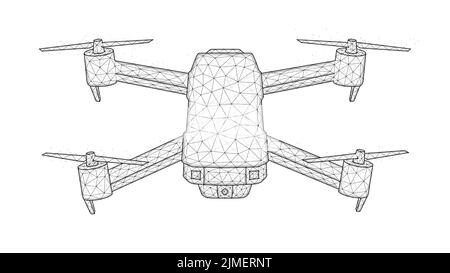 Quadcopter low poly design, drone polygonal vector illustration. Unmanned aerial vehicle concept design. Stock Photo