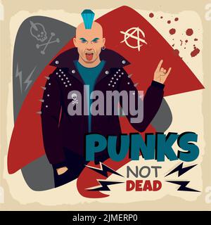 Vector illustration. Person in cartoon style. Mohawk punk man cartoon character Stock Photo