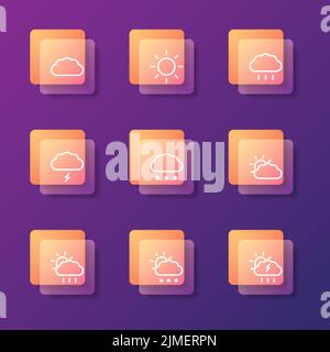 Phenomena weather Set of 9 trendy simple icons for UI and app. Stock Vector