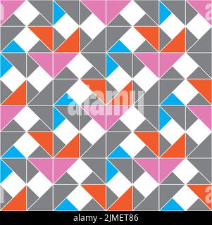 Abstract triangles and square shapes in a modern repeating pattern in pale gray, red, blue and pink colors, geometric vector illustration Stock Vector