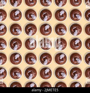 Seamless pattern of Halloween treat maffin decorated skeletons. Happy Halloween concept. Stock Photo