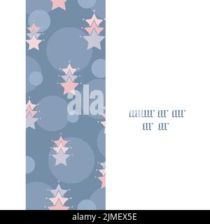 Cute vector blue pink stars with circles vertical stripe seamless border pattern background Stock Vector