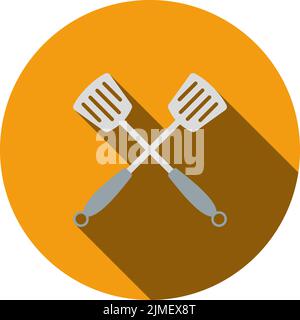 Crossed Frying Spatula. Flat Color Design. Vector Illustration. Stock Vector