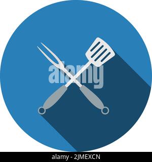 Crossed Frying Spatula And Fork Icon. Flat Color Design. Vector Illustration. Stock Vector