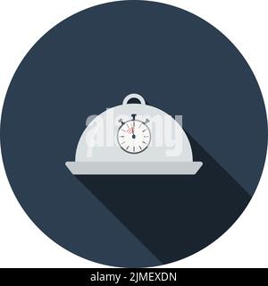 Cloche With Stopwatch Icon. Flat Color Design. Vector Illustration. Stock Vector
