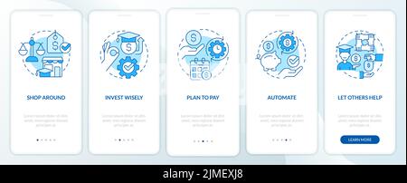Saving for college tips blue onboarding mobile app screen Stock Vector