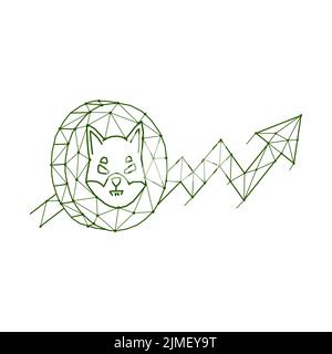 Polygonal vector illustration of the growth of Shiba Inu. Shiba inu coin and up arrow Stock Photo