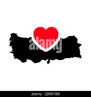 I love Turkey, Turkey map and heart symbol glyph icon Stock Photo