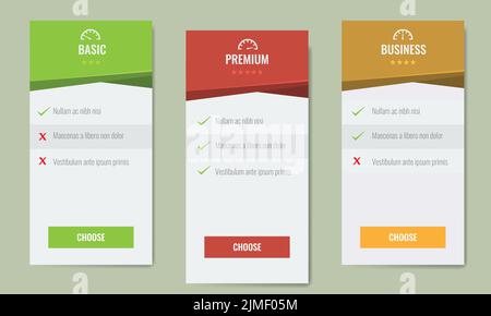 Price compare design columns for website design. Stock Vector