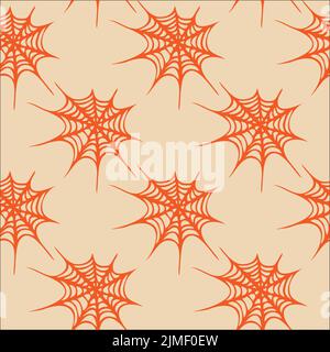 Spider web seamless pattern, Halloween orange background Stock Vector