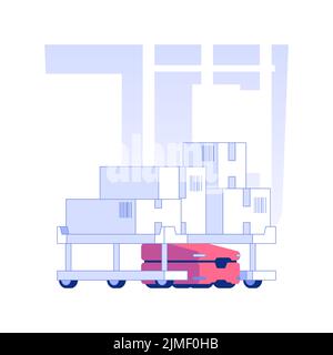 Automated guided cart isolated concept vector illustration. Self-driving cart at factory, automated guided vehicle in stock, wholesale and warehousing business, foreign trade vector concept. Stock Vector