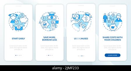 Tips for saving for college blue onboarding mobile app screen Stock Vector