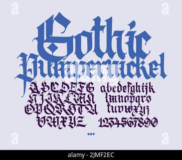 Gothic, English alphabet. Vector. Medieval Latin letters and numbers. Signs and symbols for tattoos. Ancient European style. Calligraphy and lettering Stock Vector