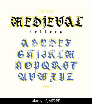 Gothic, display English alphabet. Vector. Medieval Latin letters. Mixing with antiqua. Old European style. Calligraphy and lettering.Gothic, display E Stock Vector