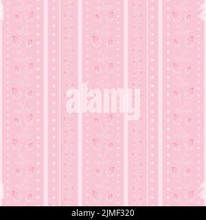 Pink cute line art floral stripes vector seamless pattern background Stock Vector