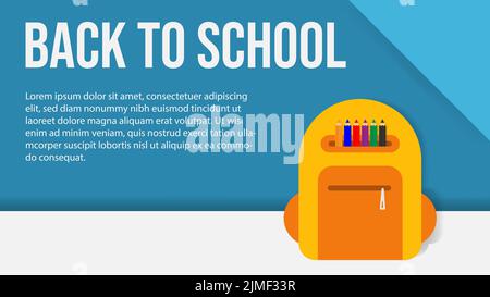 flat design school bag with copy space blue color illustration vector,best for background and poster or promotion back to school Stock Vector