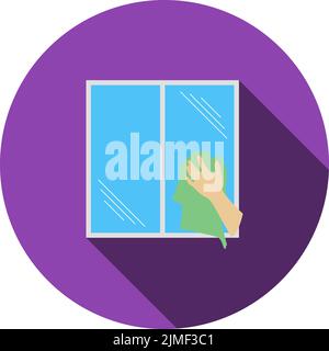 Hand wiping window icon. Flat color design. Vector illustration. Stock Vector