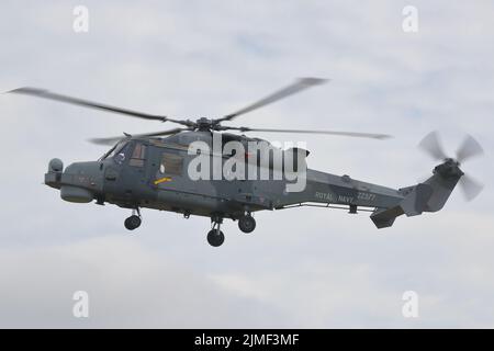 AgustaWestland AW159 Wildcat HMA2 ‘ZZ377’ helicopter arriving at  the Royal International Air Tattoo RIAT 2022 at RAF Fairford, UK Stock Photo