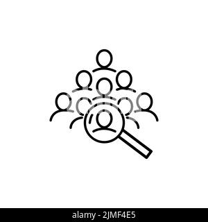 Search job vacancy icon in flat style. Loupe career vector illustration white on gray isolated background. Find people employer business concept Stock Vector