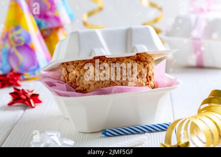 Small cake in a box. Stock Photo