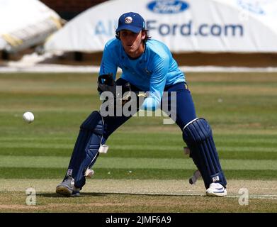 CHELMSFORD ENGLAND - AUGUST  05 : Essex's Will Buttleman during Royal London One-Day Cup match between Essex Eagles CCC against Derbyshire CCC at The Stock Photo