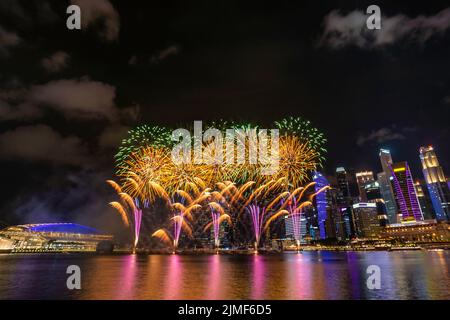 Singapore fireworks display celebration at Marina Bay, Colorful New Year Firework Stock Photo