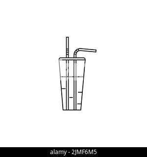 Cocktail with straws line icon vector illustration. Simple contour black silhouette of glass with alcohol drink. Beverage logo. Brew isolated drawn Stock Vector