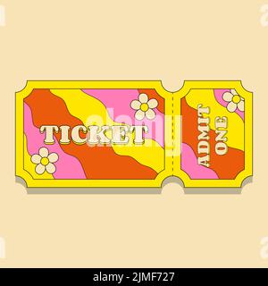 Colorful Entrance Ticket for One Person in a Retro Groove Style Stock Vector