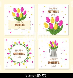 Set Happy Mother's Day Floral Cards Suitable for Social Media Print Decoration Invitation Cards and other Mother's Day Related Activities Vector Illus Stock Vector