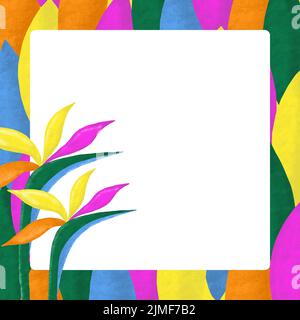 Summer Social Media Post Template with Space for Text Promotional Content Background for Poster, Invitation and Cover with Tropical Leaves and Flowers Stock Vector