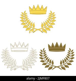 Laurel wreath vector design with royal crown, crowns to award winners Stock Vector