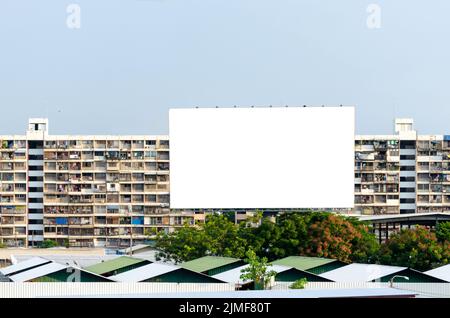 Billboard advertisement banner information marketing promotion display mock up white screen empty blank. Stock Photo