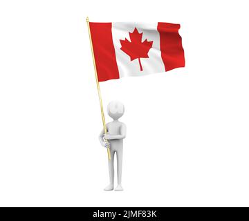 3D Illustration of a cartoon  man holding The national flag of Canada Stock Photo