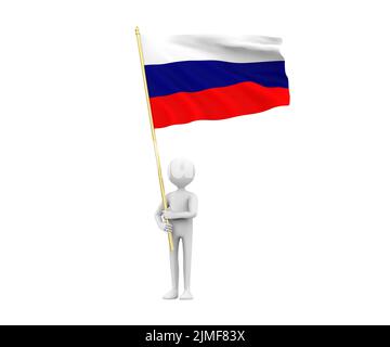 3D Illustration of a cartoon  man holding the Flag of Russia Stock Photo