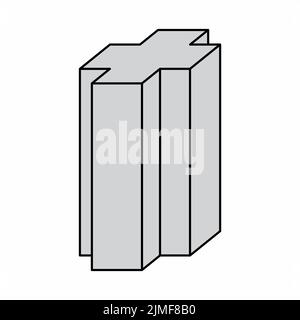 Cross shaped prism, geometric shape isolated on white background Stock Vector