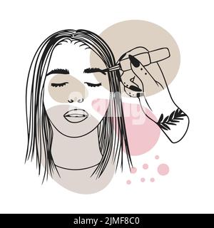 Eyebrow correction, microblading, permanent makeup, tattoo machine, ink, cosmetic procedure process concept, doodle style sketch Stock Vector