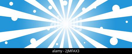 Sky, rays wide blue background. Sun light, shine, summer background. Sunburst abstract vector poster Stock Vector