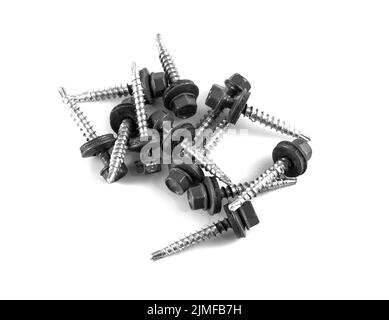 Roofing screws isolated on white background. Stock Photo
