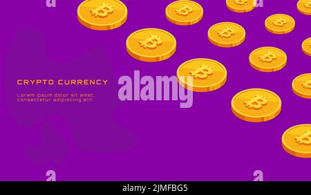 inscription Cryptocurrency and bitcoin coins in isometric style Stock Vector