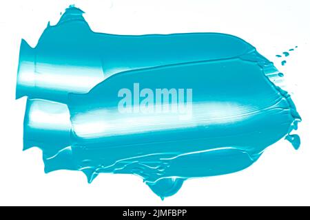 Mint blue beauty cosmetic texture isolated on white background, smudged makeup smear or cosmetics product smudge, paint brush st Stock Photo